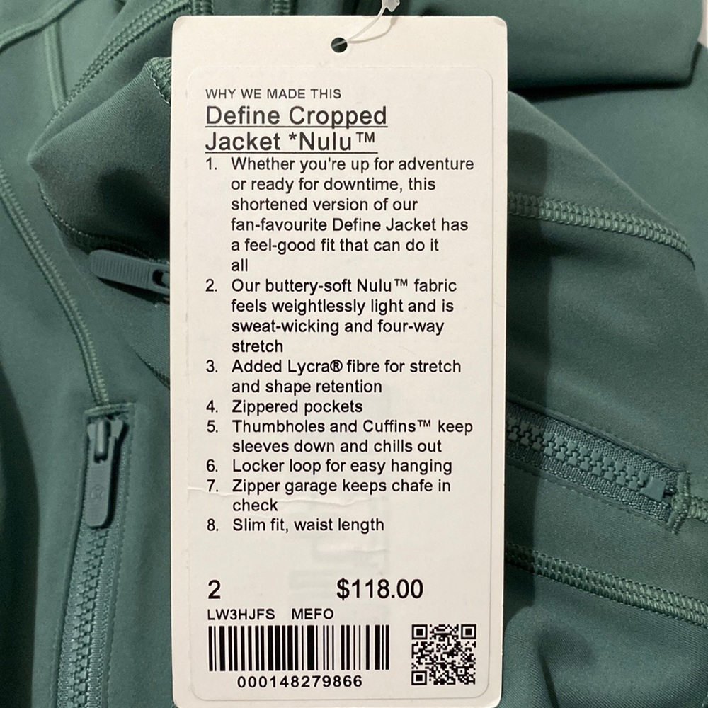 Lululemon Define Cropped Jacket Nulu Medium Forest - Picture 2 of 8